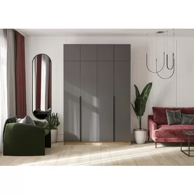 Шкаф 4-х ств. Лион ШК-03 с антресолью АН-01 - Графит серый/Дуб крафт золотой (Стендмебель)