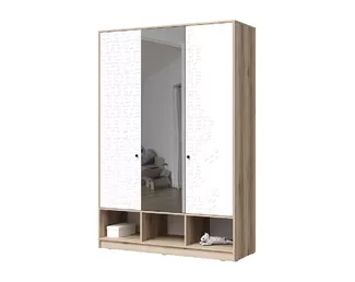 Шкаф 3 ств. с зеркалом Киви ШК-03 - Белый супермат/Дуб делано (Стендмебель)