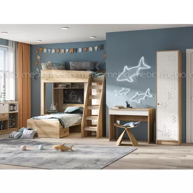 Детская Киви - Комплект 8 - Белый супермат/Белый шагрень/Дуб делано (Стендмебель)