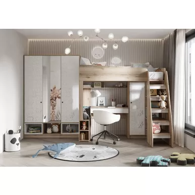 Детская Киви - Комплект 10 - Белый супермат/Белый шагрень/Дуб делано (Стендмебель)