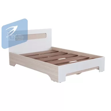 Кровать Палермо-3 КР-003 (с настилом) 1.4м - Белый глянец/Ясень Шимо светлый (МК Стиль)
