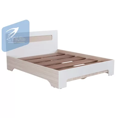 Кровать Палермо-3 КР-004 (с настилом) 1.6м - Белый глянец/Ясень Шимо светлый (МК Стиль)