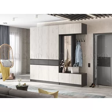 Модульная прихожая Роджина - Комплект 1 - Графит / Крафт белый (МИФ)