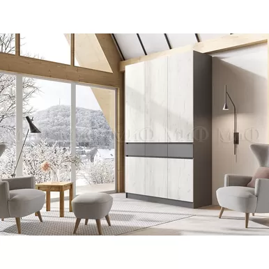 Шкаф Роджина 3-х створчатый - Графит / Крафт белый