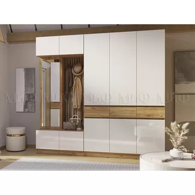 Модульная прихожая Роджина - Комплект 1 - Дуб крафт / Белый глянец (МИФ)