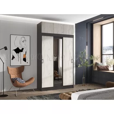 Шкаф-купе Бася/Роджина с Антресолью - Графит / Крафт белый (МИФ)