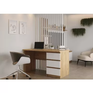 Стол письменный Бостон СП-001 - Белый глянец/Дуб Крафт золотой (МК Стиль)