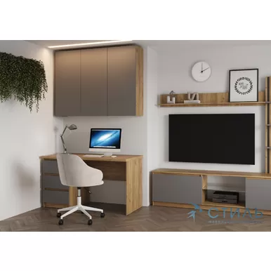 Кабинет Бостон - Комплект 2 - Серый Шифер/Дуб Крафт золотой (МК Стиль)