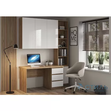 Кабинет Бостон - Комплект 3 - Белый глянец/Дуб Крафт золотой (МК Стиль)