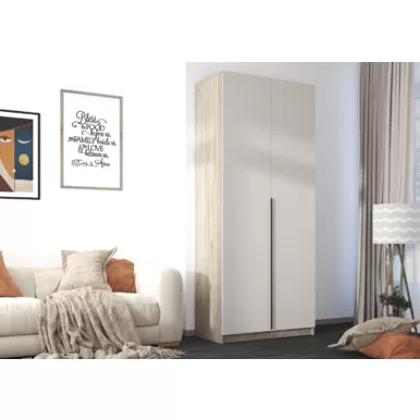 Шкаф Бохо ШК-002 (комбинированный, 2-ств.) – Дуб крафт серый / Кашемир (МК Стиль)