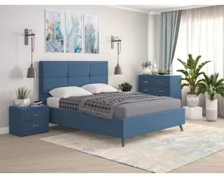 Кровать Мюнхен ВО 200х200 с ПМ - Рогожка кат. 1 Багама 03 деним (Мелодия сна)