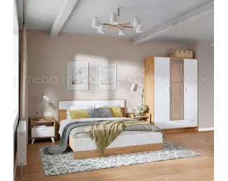 Спальня Ирис (Комплект 2) - Белый Шагрень / Дуб Крафт золотой (Стендмебель)