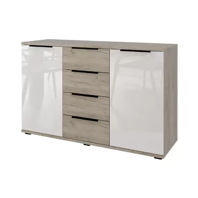 Комод (4 ящика, 2 дв.) Альянс - Дуб Крафт  / Белый глянец (Столлайн)