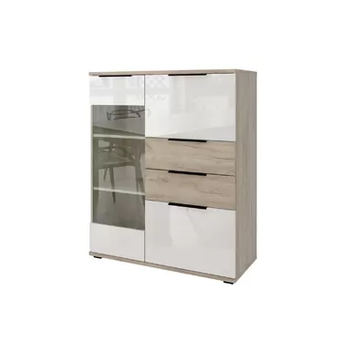 Комод со стеклом Альянс - Дуб Крафт  / Белый глянец (Столлайн)