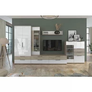 Гостиная Альянс (Комплект 1) - Дуб Крафт / Белый глянец (Столлайн)