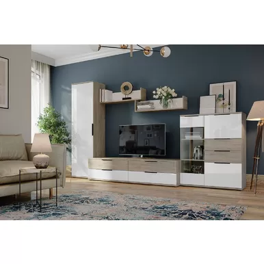 Гостиная Альянс (Комплект 2) - Дуб Крафт / Белый глянец (Столлайн)