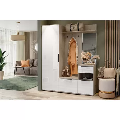 Прихожая Альянс (Комплект 1) - Дуб Крафт / Белый глянец (Столлайн)