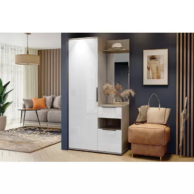 Прихожая Альянс (Комплект 3) - Дуб Крафт / Белый глянец (Столлайн)