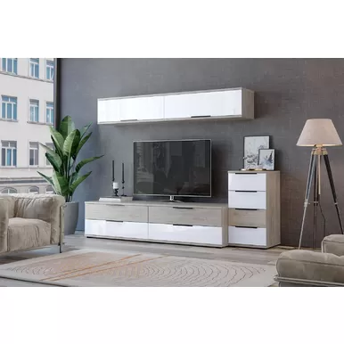 Гостиная Альянс (Комплект 3) - Дуб Крафт / Белый глянец (Столлайн)