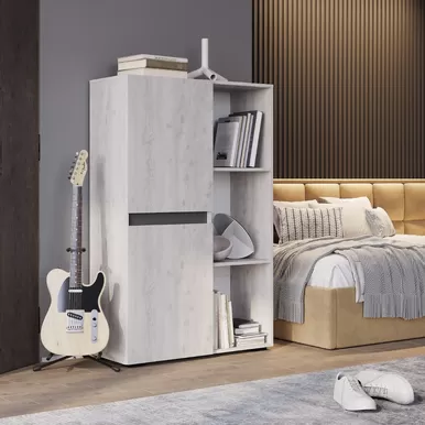 Шкаф стеллаж Мрия ШК-16 - Бетон пайн светлый/Графит (BTS)