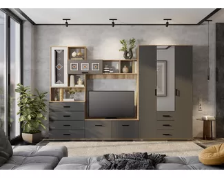 Гостиная Вегас - Комплект 1 - Графит/Дуб каньон (BTS)