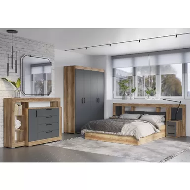 Спальня Прима - Комплект 1 - Графит/Дуб каньон (BTS)