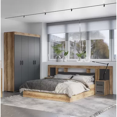 Спальня Прима - Комплект 2 - Графит/Дуб каньон (BTS)