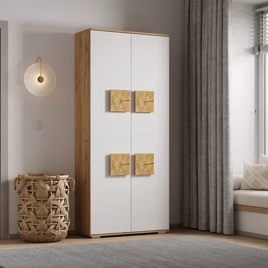 Шкаф 2-х створчатый Тиволи ШК-01 - Белый/Фотопечать «Текстура дерева»/Крафт (BTS)