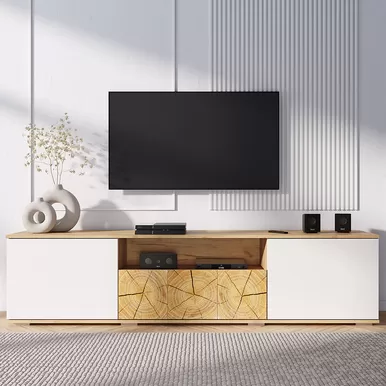 Тумба под ТВ Тиволи ТБ-06 - Белый/Фотопечать «Текстура дерева»/Крафт (BTS)