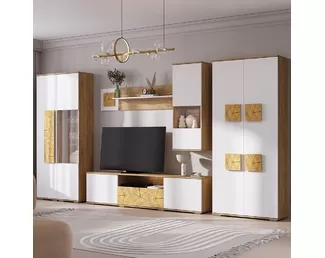 Гостиная Тиволи - Комплект 1 - Белый/Фотопечать «Текстура дерева»/Крафт (BTS)