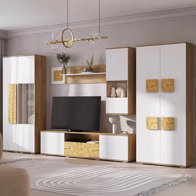 Гостиная Тиволи - Комплект 1 - Белый/Фотопечать «Текстура дерева»/Крафт (BTS)