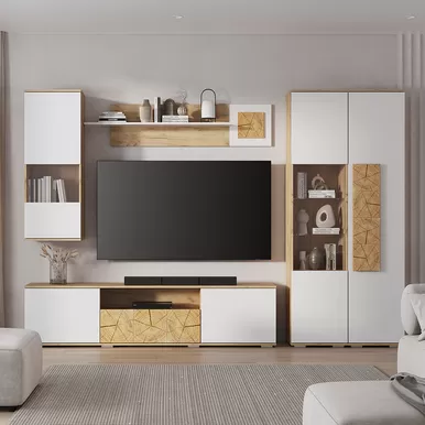 Гостиная Тиволи - Комплект 2 - Белый/Фотопечать «Текстура дерева»/Крафт (BTS)