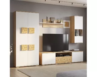 Гостиная Тиволи - Комплект 3 - Белый/Фотопечать «Текстура дерева»/Крафт (BTS)