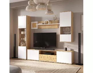 Гостиная Тиволи - Комплект 4 - Белый/Фотопечать «Текстура дерева»/Крафт (BTS)