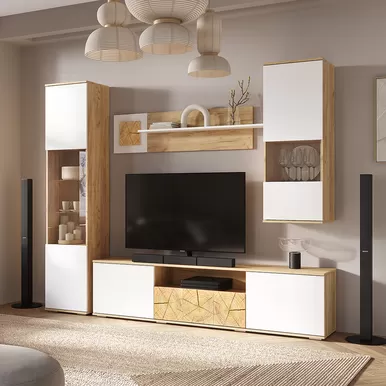 Гостиная Тиволи - Комплект 4 - Белый/Фотопечать «Текстура дерева»/Крафт (BTS)