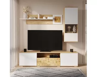 Гостиная Тиволи - Комплект 5 - Белый/Фотопечать «Текстура дерева»/Крафт (BTS)