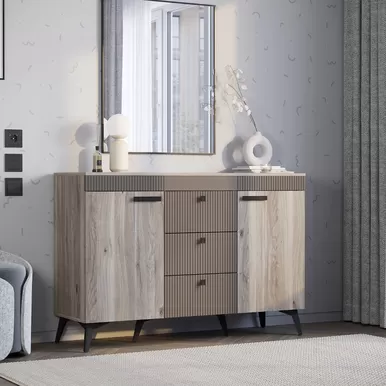 Комод Кассандра КМ-12 - Муссон Софт MF14/Дуб Смоки (BTS)