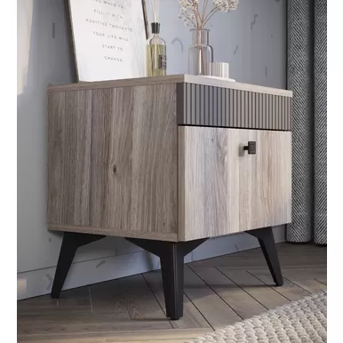 Тумба прикроватная Кассандра ТБ-11 - Муссон Софт MF14/Дуб Смоки (BTS)