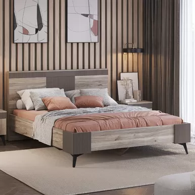 Кровать Кассандра КР-19 1,6 м - Муссон Софт MF14/Дуб Смоки (BTS)