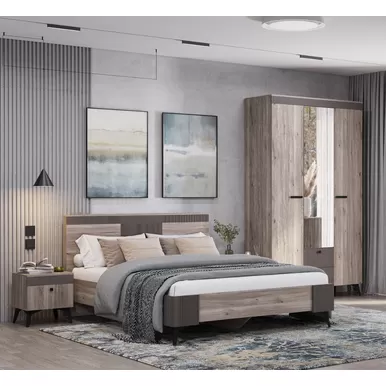 Спальня  Кассандра - Комплект 3 - Муссон Софт MF14/Дуб Смоки (BTS)