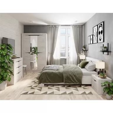 Спальня Леонардо - Комплект 1 - Бетон Пайн светлый/Графит (BTS)