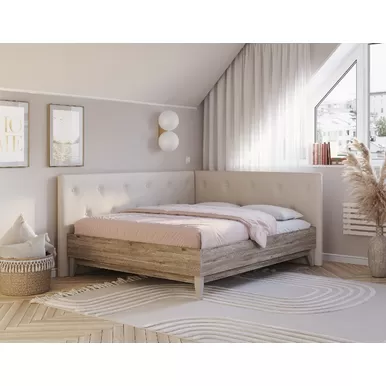 Кровать Скандика КР-19 1,6 м - Вариант 2 - Дуб Смоки/Молочный (BTS)
