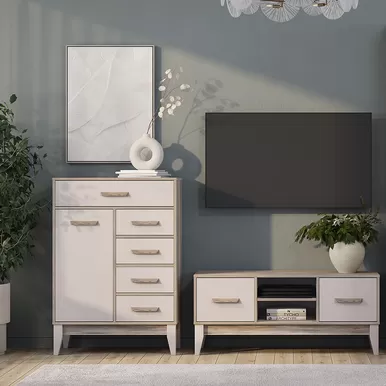 Гостиная Скандика - Комплект 3 - Дуб Смоки/Кашемир (BTS)