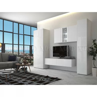 Модульная гостиная Флорис (Комплект 2) - Белый / Белый глянец (МИФ)