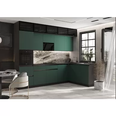 Кухонный гарнитур угловой Техно-6 3.0х1.8м - Браш Мени Грин (МИФ)