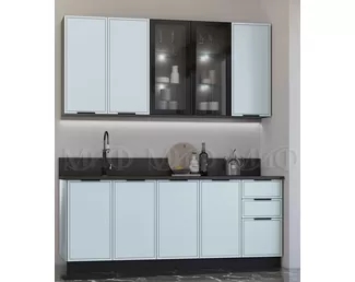 Кухонный гарнитур Николь 2.0м - Компоновка 1 - Браш Деним Блю (МИФ)