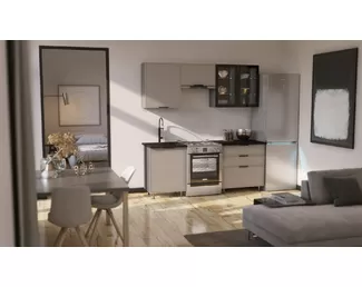 Кухонный гарнитур Николь 2.0м - Компоновка 2 - Холст Латте (МИФ)