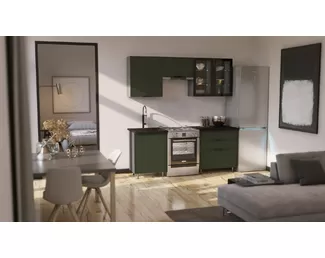 Кухонный гарнитур Николь 2.0м - Компоновка 2 - Холст темно-зеленый (МИФ)