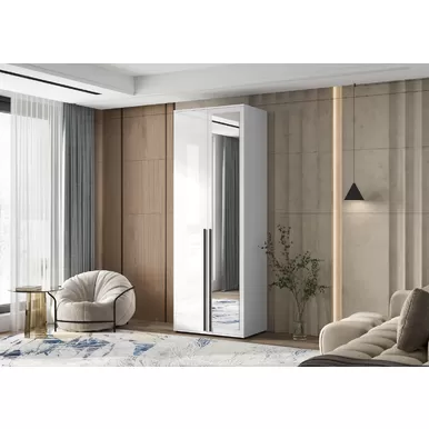 Шкаф 2-х створчатый Норд с зеркалом (800) - Белый / Белый глянец (МИФ)