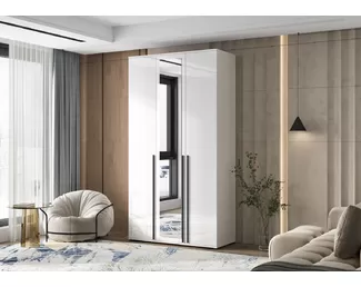Шкаф 3-х створчатый Норд с зеркалом (1200) - Белый / Белый глянец (МИФ)
